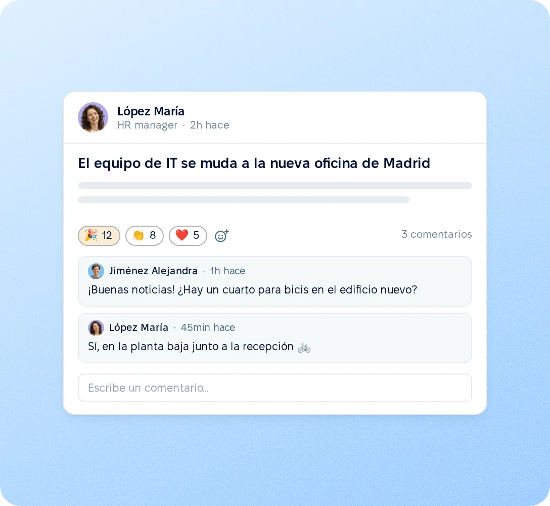 Feed de la empresa con reacciones y comentarios
