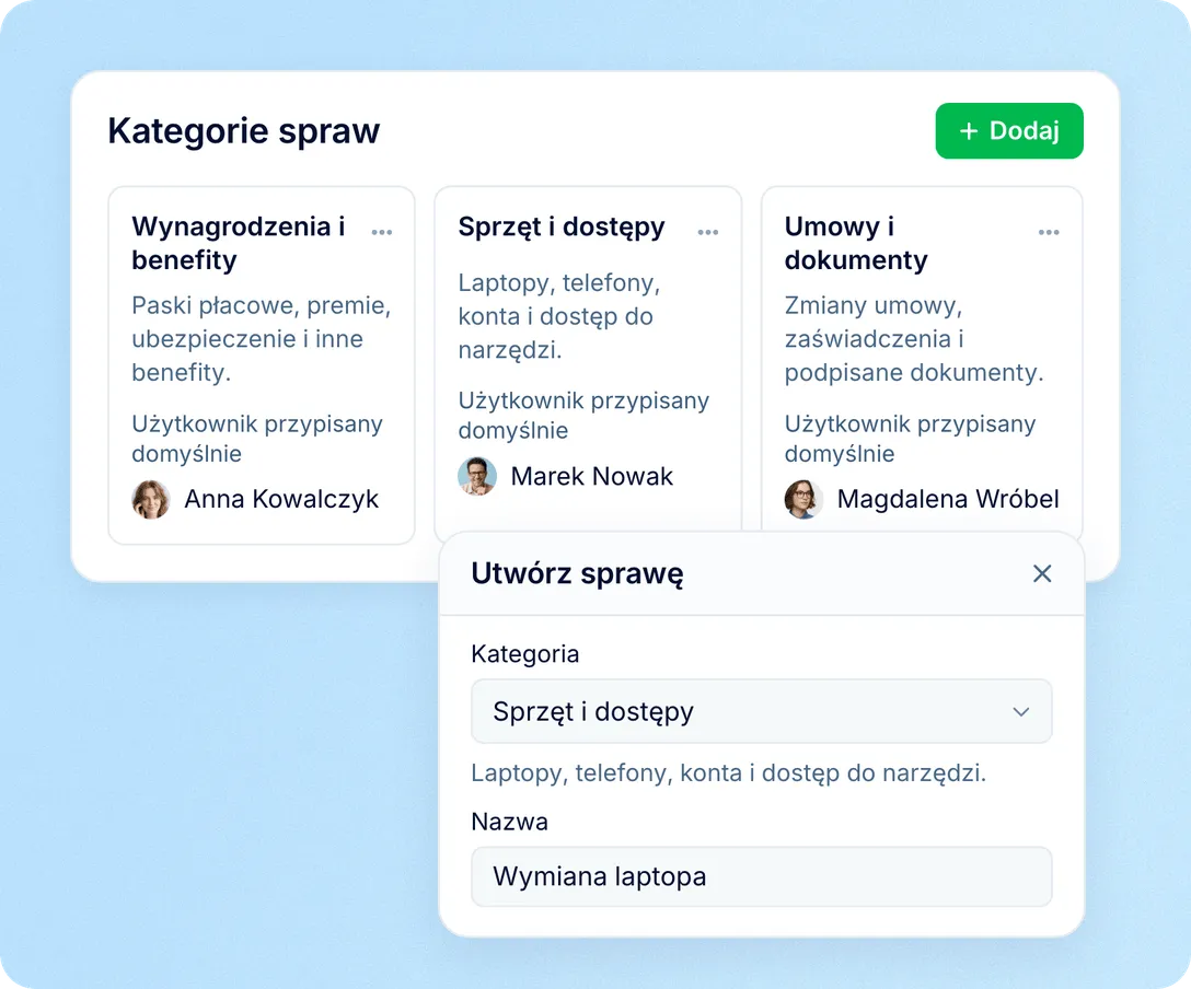Każde pytanie od razu ma osobę odpowiedzialną