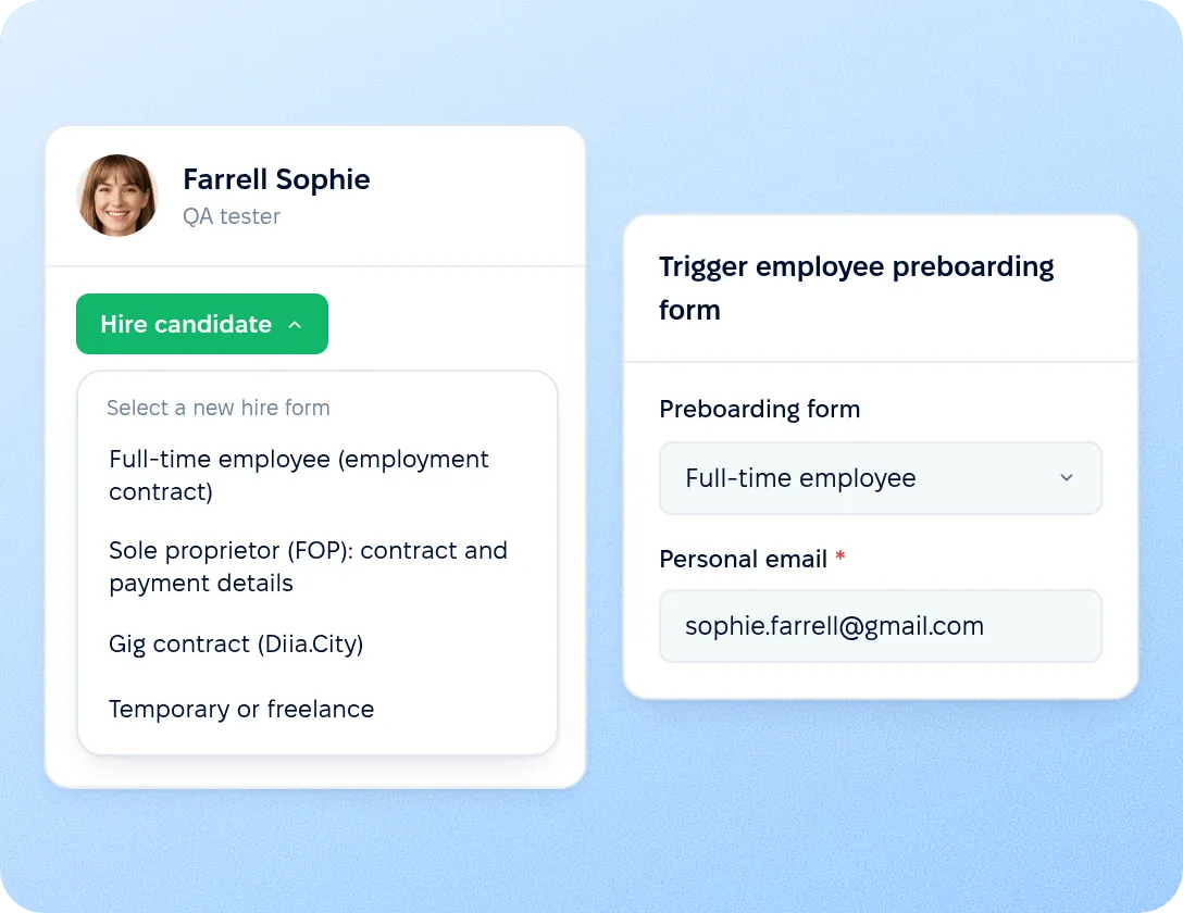 Automatic sending from the new hire form