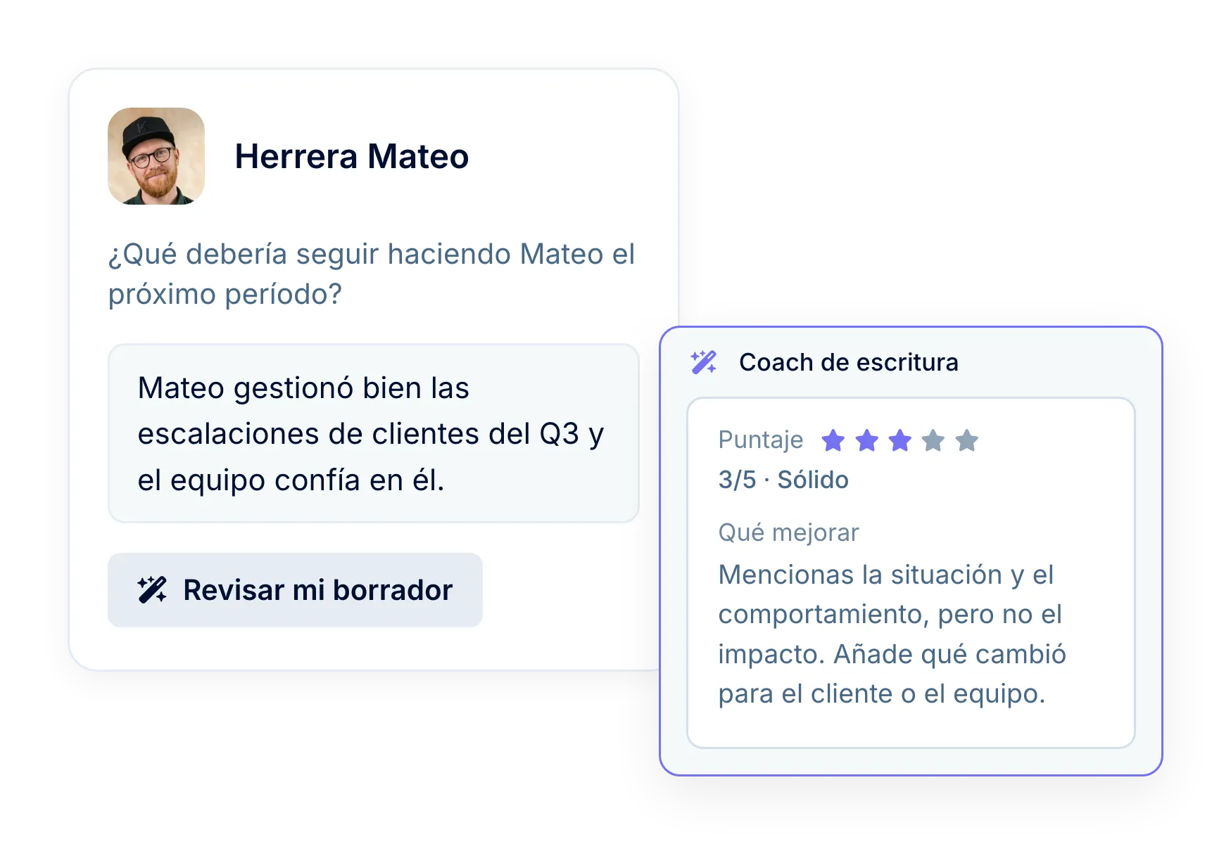 Coach de escritura con IA para evaluaciones del desempeño