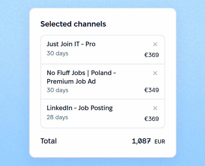 Paid-channel basket with a running total