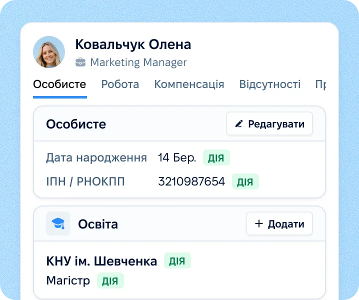 Запис у профіль співробітника