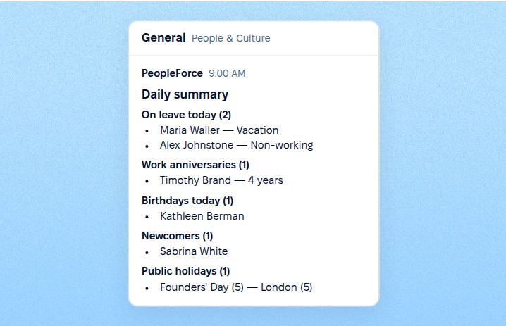 Daily summaries in team channels