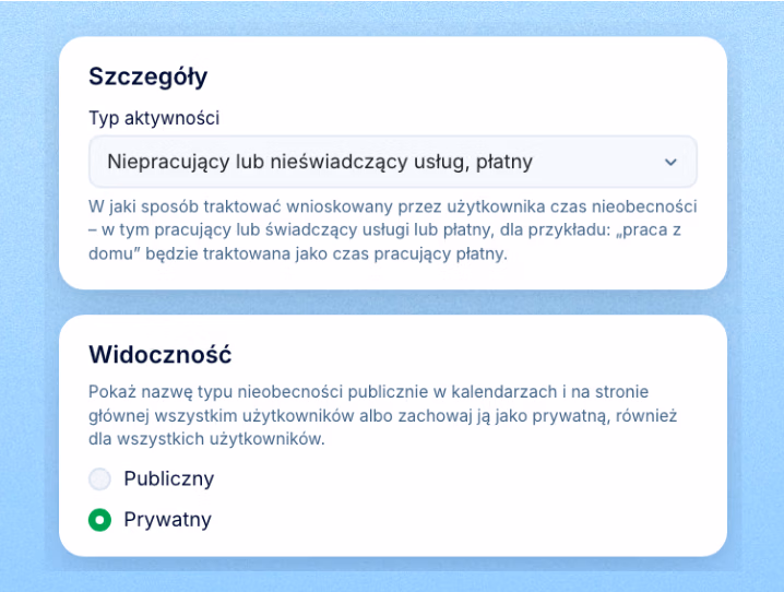 Zatwierdzone nieobecności w kalendarzu pracownika