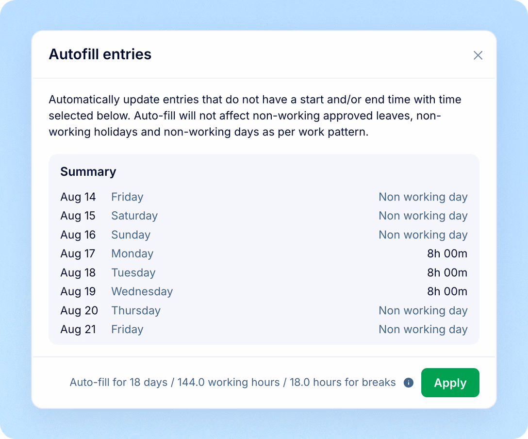 Time tracker, manual entries and autofill