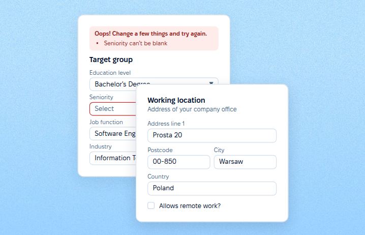 Target group and working location fields