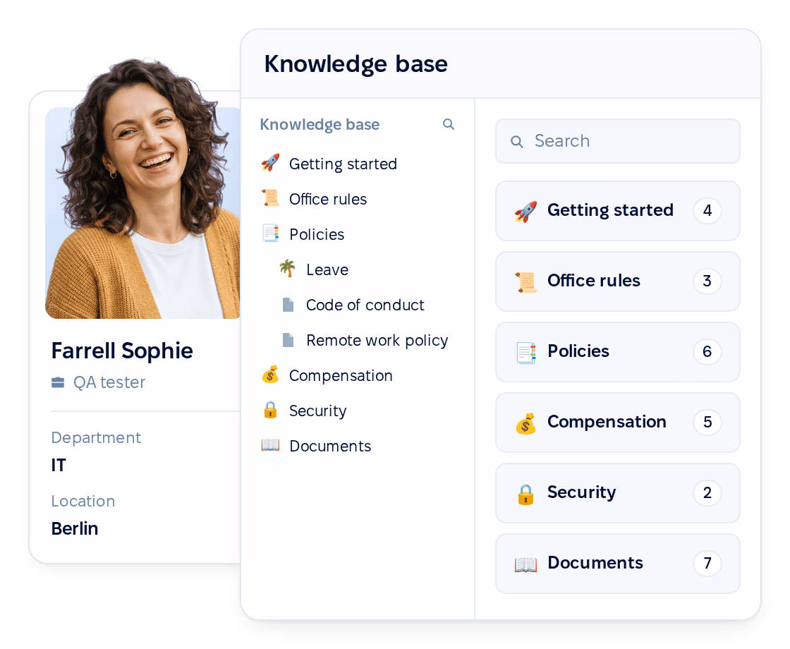 Employee knowledge base with access rules built on HR data