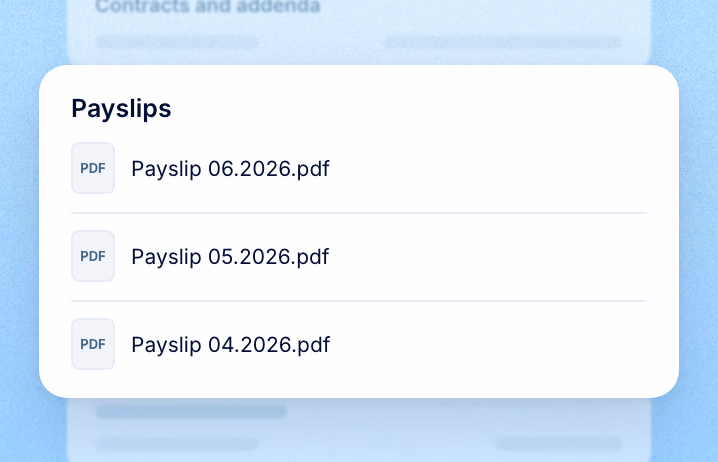 Payslips and PIT forms in the employee's folder