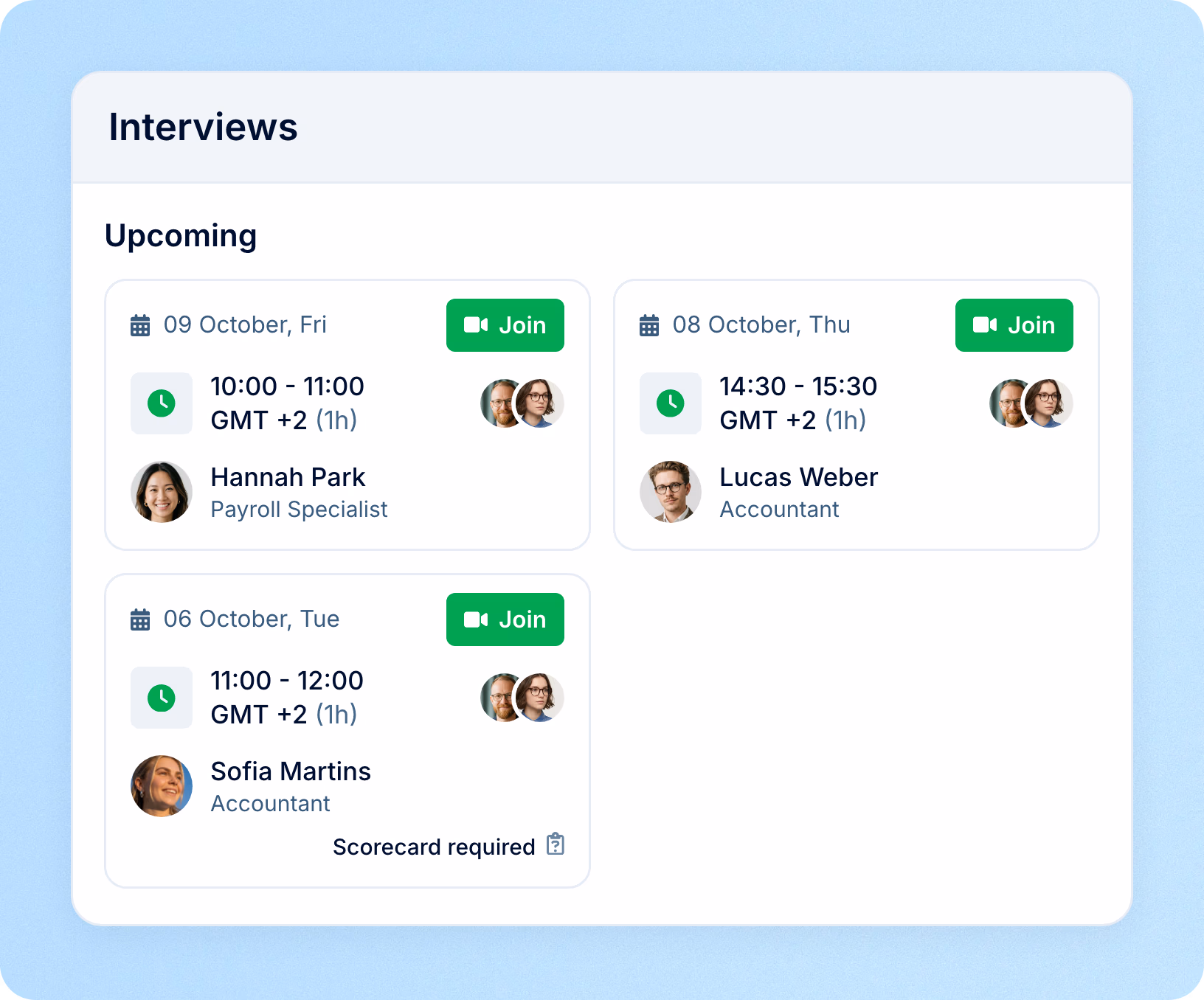 My interviews and interview notifications