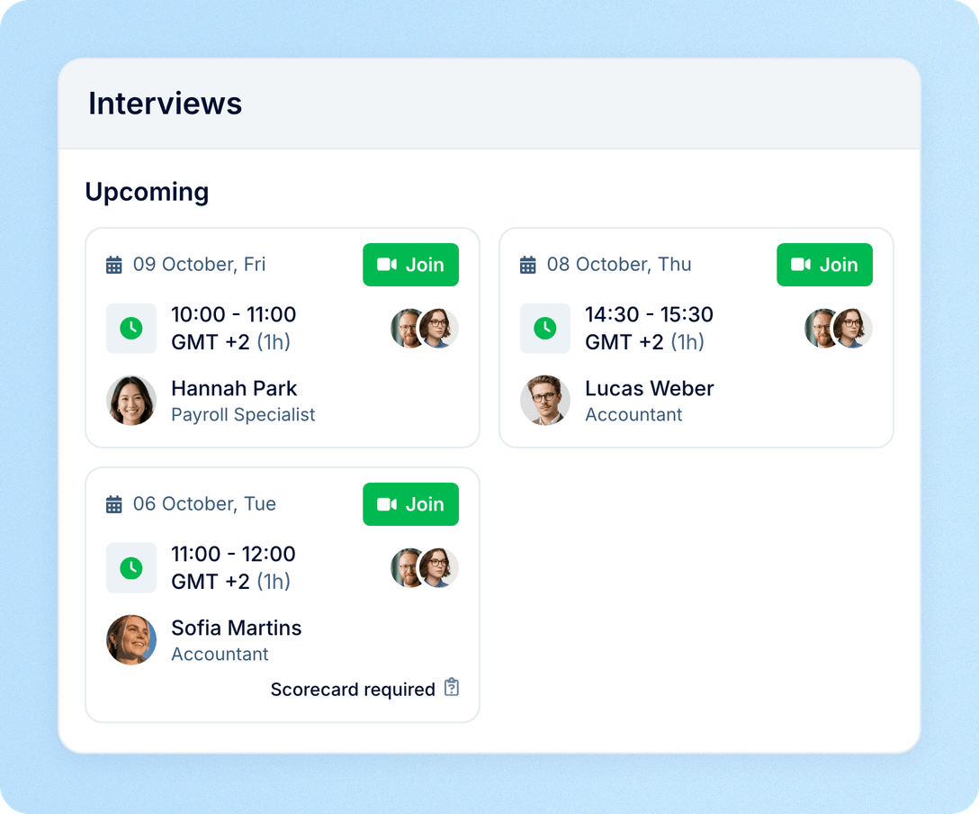 My interviews and interview notifications