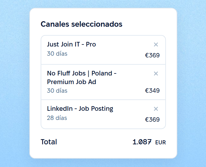 Canasta de canales pagos con total en curso