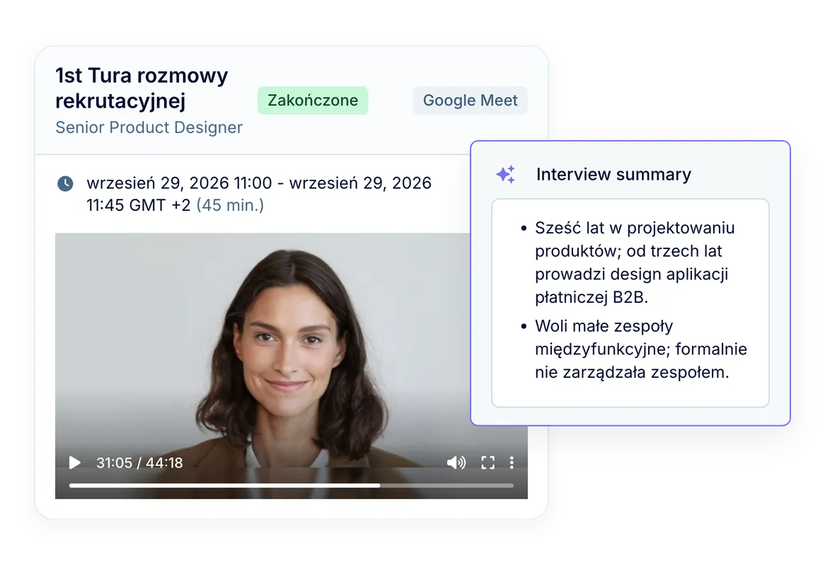 Notatki AI z rozmów kwalifikacyjnych w Google Meet i Microsoft Teams