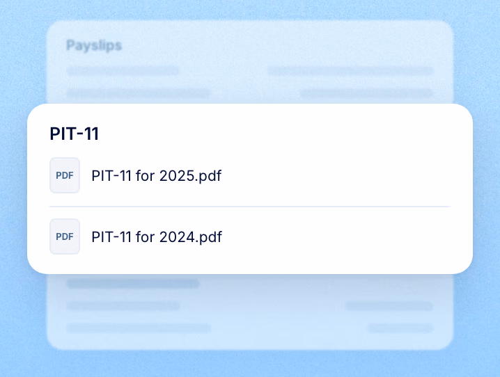 Payslips and PIT-11 forms in the employee's folder