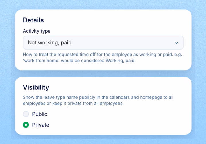 Approved time off in the employee's calendar