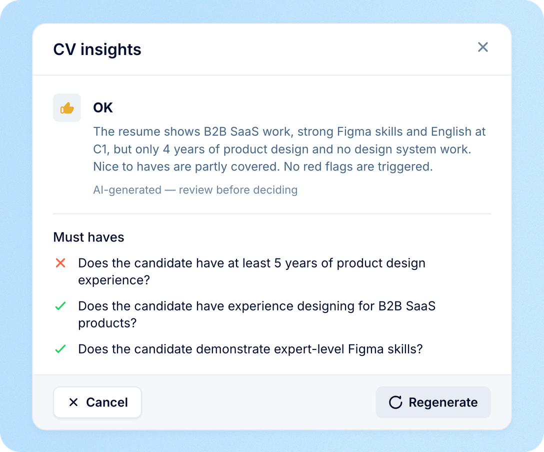 Hiring decisions stay with your team