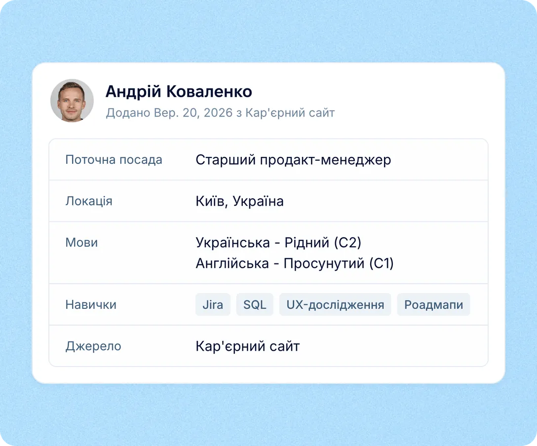 Профілі кандидатів заповнюються автоматично