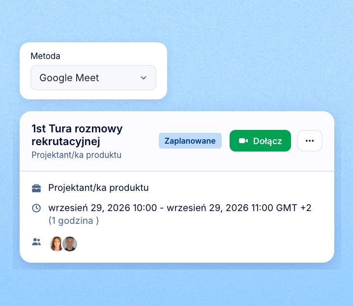 Rozmowy rekrutacyjne z linkiem do Google Meet