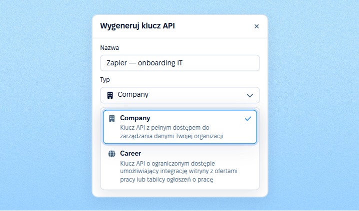 1. Utworzenie klucza API typu Company