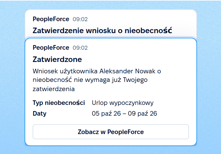 Osobiste powiadomienia o zdarzeniach HR