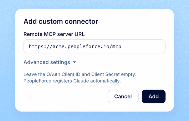 Крок 1: Додайте PeopleForce як власний конектор