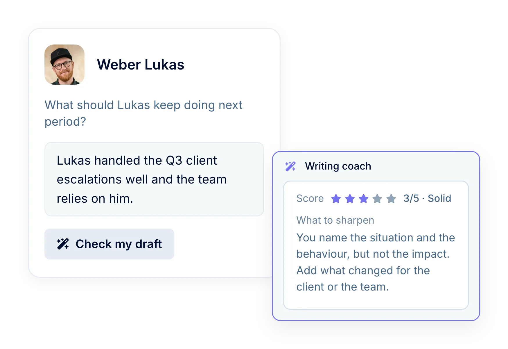 AI writing coach for performance reviews