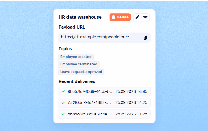 Change events via webhooks