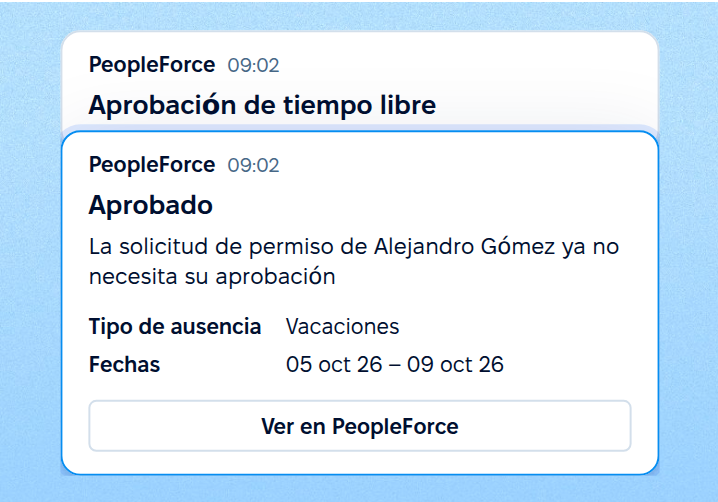 Notificaciones personales sobre eventos de HR