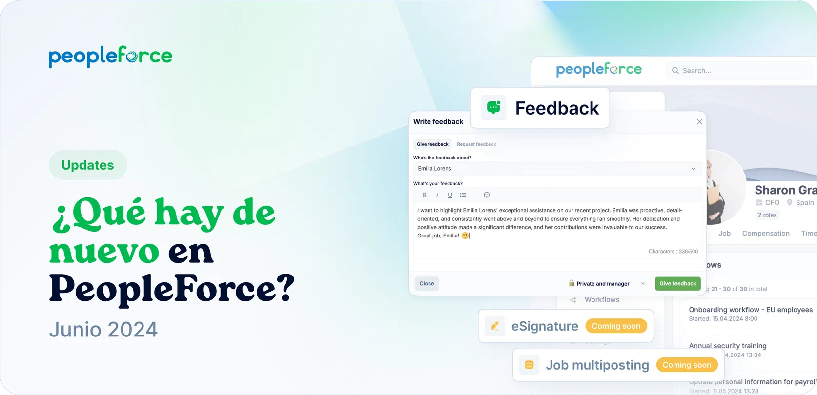 ¡El feedback periódico está aquí! Próximamente: firma electrónica y publicación de ofertas en múltiples sitios de empleo