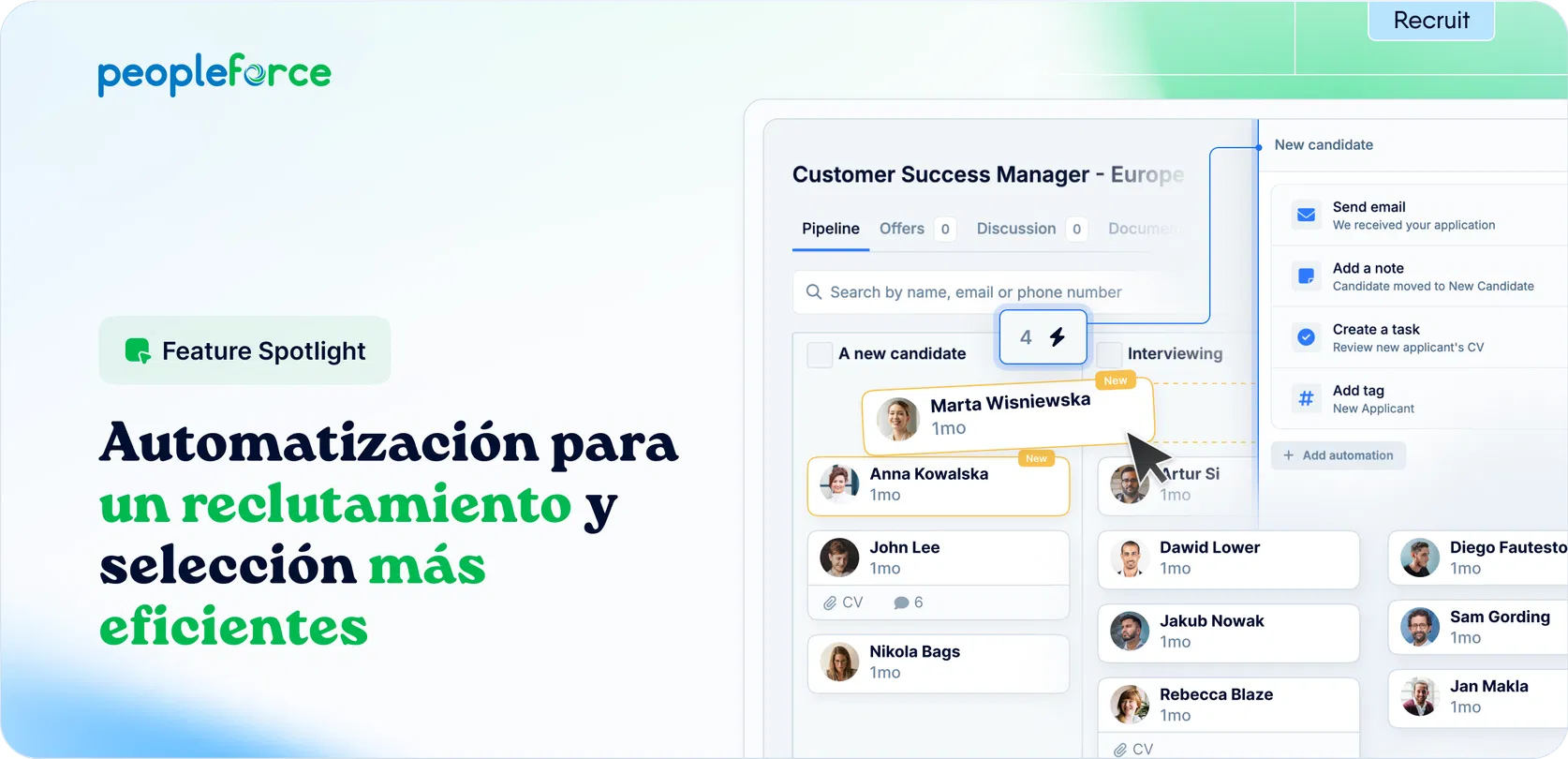 Empieza a mejorar tu cartera de candidatos con las automatizaciones de Recruit de PeopleForce